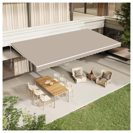 AECOJOY 13'×10' Patio Awning Retractable Awning Sun Shade Awning Cover Outdoor Patio Canopy Sunsetter Deck Awnings with Manual Crank Handle, Beige