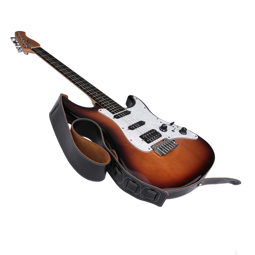rayzm pasek gitarowy z zamszową podszewką, wysokiej jakości pasek z prawdziwej skóry do gitary akustycznej/elektrycznej lub basowej. 6,5 cm szerokości i regulowana długość od 108 do 140 cm