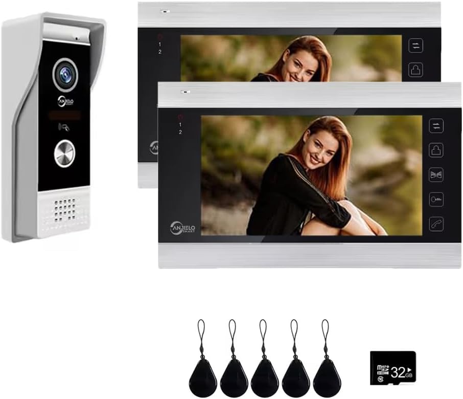 ANJIELO SMART 1080P HD Video Intercom System,WiFi Video Doorbell Camera with 2PC 7 inch Monitor,Wired Doorbell Support Two-Way Audio,Remote Unlock, PIR Motion Detection,Night Vision