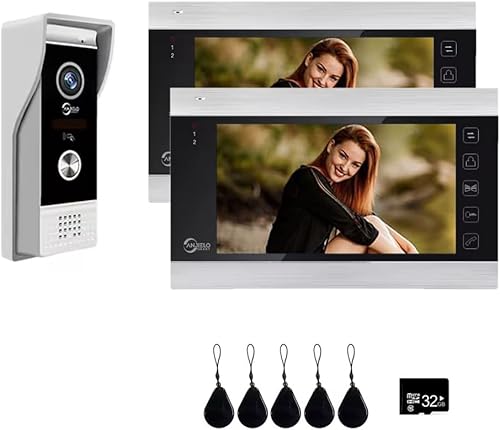 ANJIELO SMART Sistema de intercomunicación de video HD 1080P, cámara de timbre de video WiFi con monitor de 2 piezas de 7 pulgadas, timbre con cable