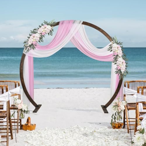 Arco de boda de madera circular con acabado natural para altar exterior 8