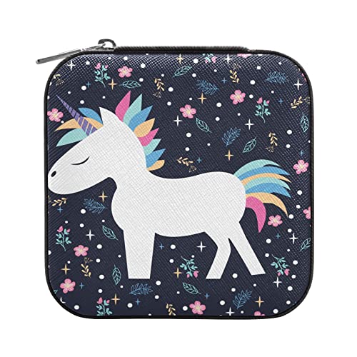 Joyero organizador de viaje, lindo animal floral, unicornio, pequeño estuche portátil para joyas, anillos, aretes, collares, pulseras, piel sintética, mini cajas de almacenamiento para joyas para
