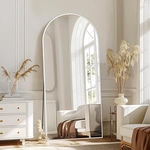 MELOMOIR 71″x32″ Arched Large Mirror Full Length, Free Standing Leaning or Hanging, Thin Aluminum Frame, Tempered Glass, Suitable for Living Room Bedroom Cloakroom Hallway Home Gym, White