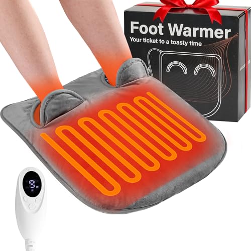 Electric Heated Foot Warmer Double Sided Feet Warmers for Women Men,Foot Warmer Under Desk,9Levels 4Timers,Heating Pad Leg,Back,Bed,Office Fast Heat Auto Shut Off Machine Washable Christmas Gifts,Grey