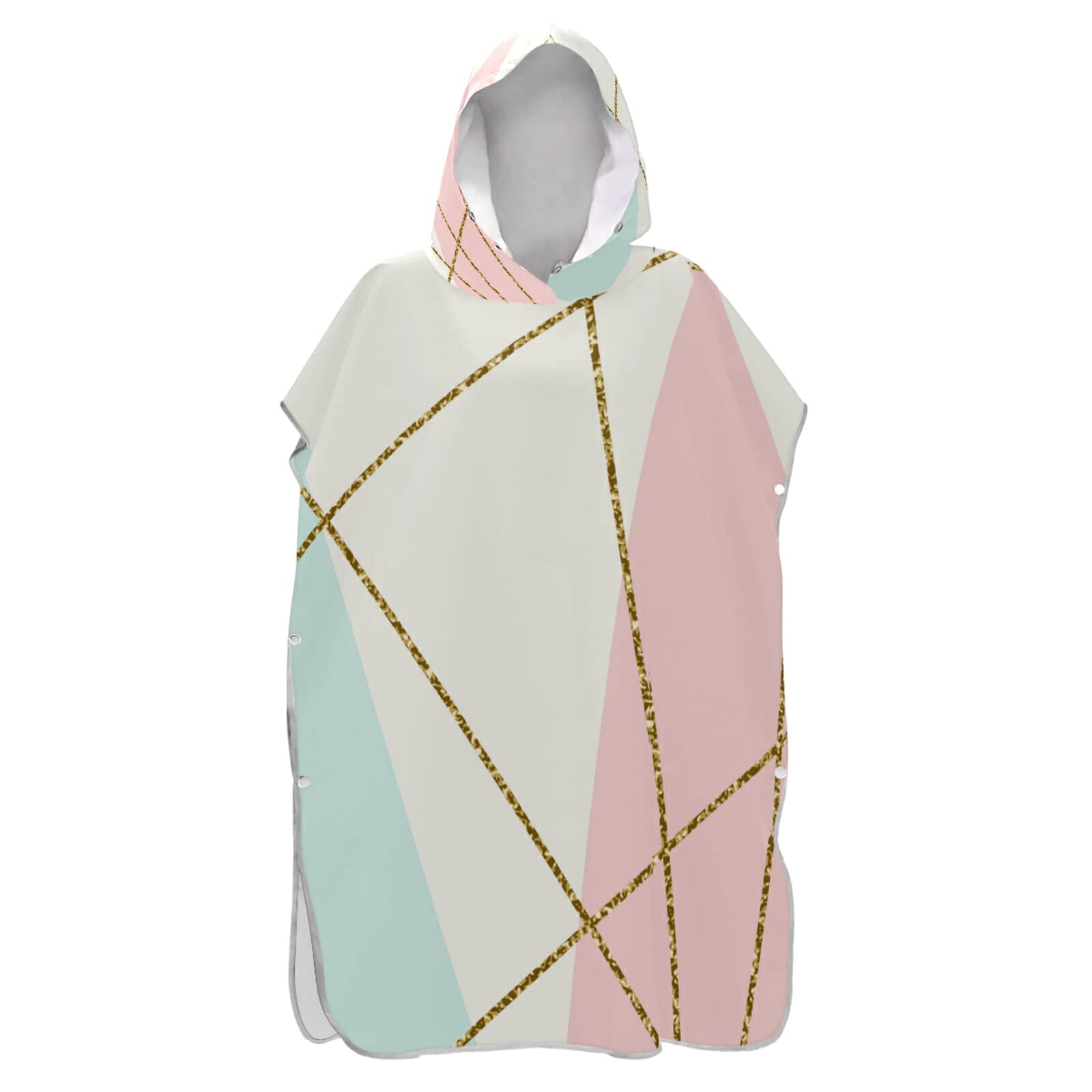 Surf-Poncho, Wickelmantel mit Kapuze und Tasche, schnelltrocknender Bademantel, Mikrofaser-Handtuch, Neoprenanzug für Bad, Strand, Outdoor, Gold, Glitzer, geometrisches Muster auf Türkis, Weiß, Rosa