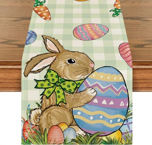 Ostertischlaeufer Ostern Deko Tischlaeufer 33 x 183 cm Wasserdicht Baumwolle Leinen Abwaschbar Tischlaeufer Fruehling Modern fuer Esstisch 4 6 Personen Osterdeko Esszimmer Kueche Zuhause (Ostern 6)