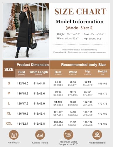 CMTOP Wintermantel Damen Lang Mit Kapuze Dicke Warme Winterjacke Extra Langer Winddicht Steppmantel Casual Wasserdicht Daunenmantel Elegant Lockerer Parka mit Schlitz(Schwarz, L)