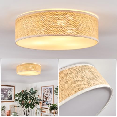 HOFSTEIN Deckenleuchte Antillo, Deckenlampe aus Metall/Papiergeflecht/Kunststoff in Naturfarben/Weiß, runde Leuchte im modernen Boho-Design (Ø 40 cm), E27, Esszimmer, Wohnzimmer, Schlafzimmer, Küche