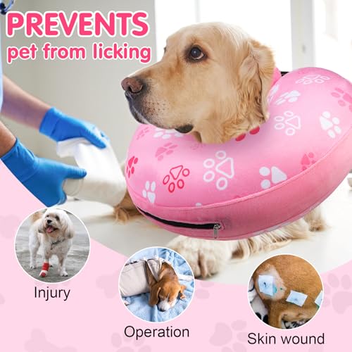 Image of BEAUTYZOO Dog Cone Alternative After Surgery for Large Medium Small Dogs, Soft Inflatable Cone Collar for Dogs Cats, Pet Neck Donut E Collar Dog Recovery Collars to Stop Licking, Paw Pink, XL