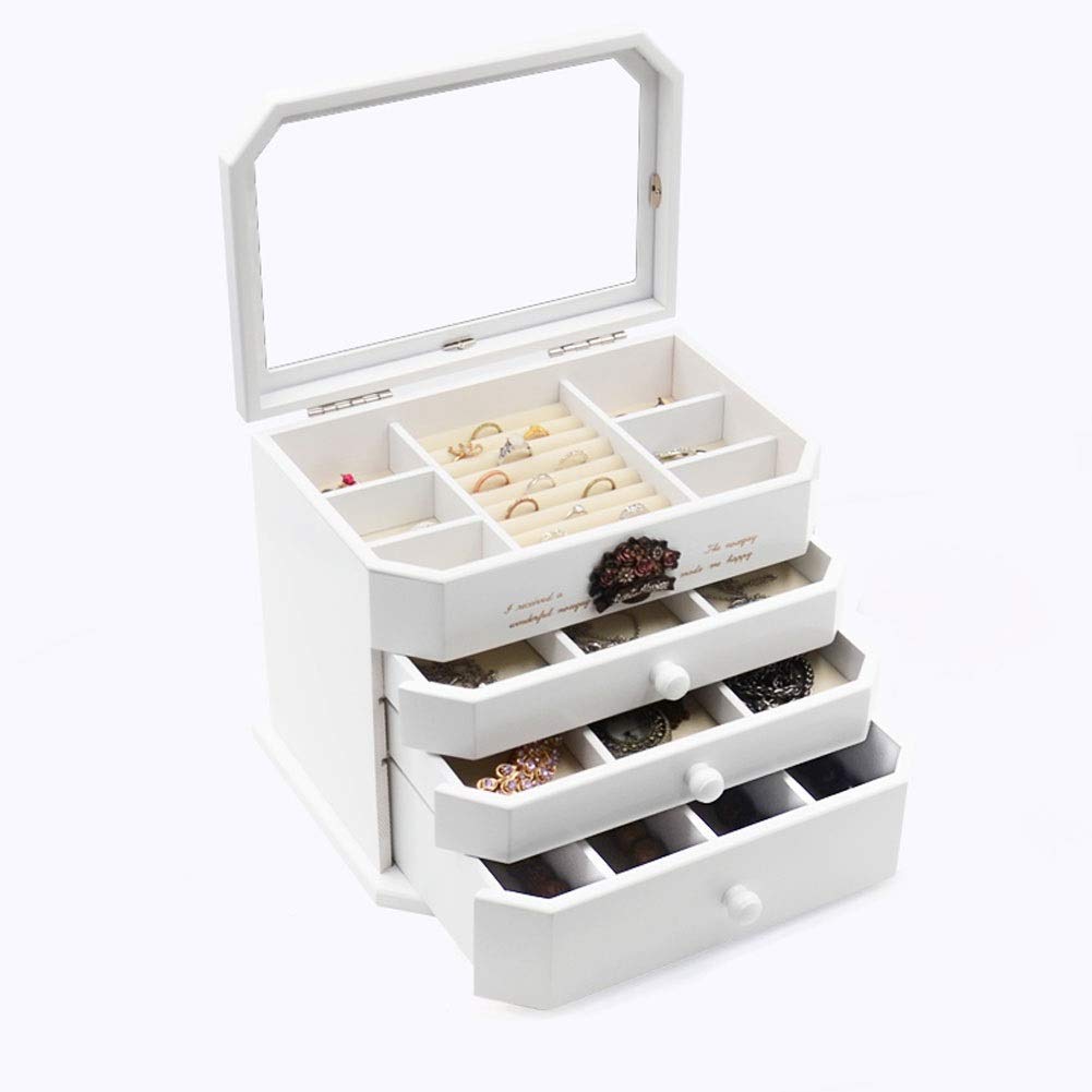 Gift for Women Jewelry Boxes Jewelry Box Wooden Storage Box for Hand Jewelry High Capacity with Mirror Vintage