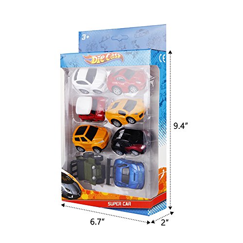 ToyerBee Car Toys-Die-cast Cars and Pull Back Vehicles for Toddlers & Kids (8 PCS)-Friction Powered-Bright Colored