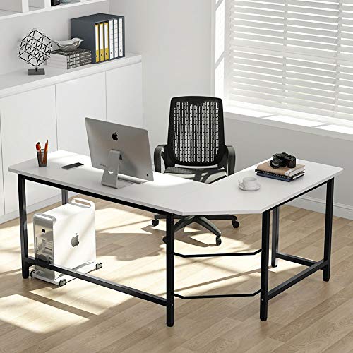 Tribesigns Modern L-Shaped Desk Corner Computer Desk PC Laptop Study Table Workstation Home Office Wood & Metal (White Black)
