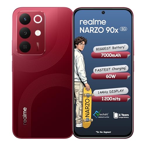 realme NARZO 90x 5G (Maroon Red,6GB+128GB) | 7000mAh + 60W Bigges...