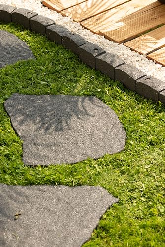 Image of Nicoman Natural B Stone Block Garden Stepping Stone Recycled Rubber Steps Hard Wearing Heavy Duty Outdoor Pathway Tiles - (Grey, Set of 2)