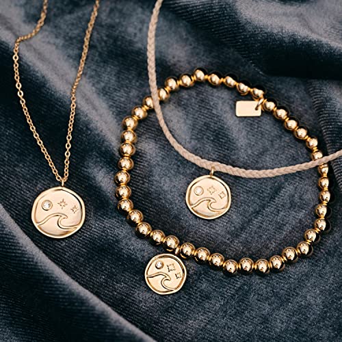 Pura Vida Bracelet Gold Wave Metal Charm Bracelet - Beaded Bracelet With Stretchable Cord, String Bracelet For Women - Stackable Bracelets For Teen Girls, Handmade Bracelets For Teens - One Size #TOP2