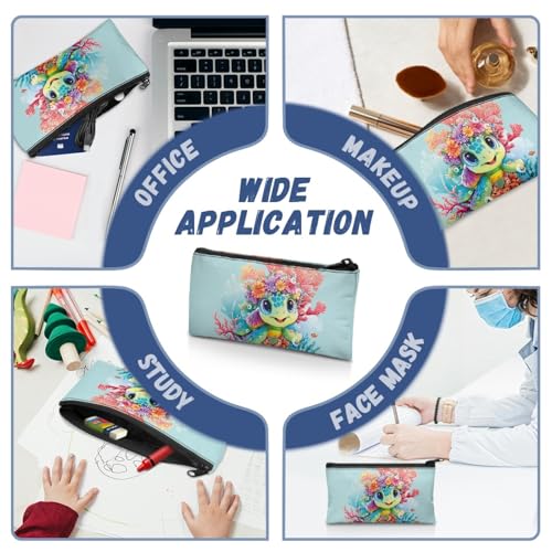 Image of Sea Turtle School Pencil Case Aesthetic Light Blue Pencil Pouch for Preschool Floral Pen Organizer for Toddlers Lightweight Pen Holder for Girls
