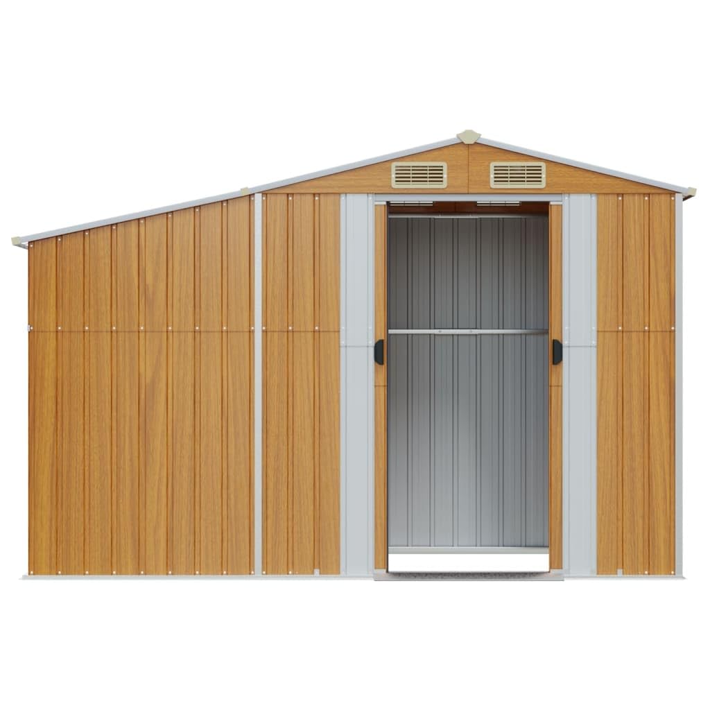 Gerätehaus Geräteschuppen Gartenhaus Garten Schuppen Metallgerätehaus Wetterfester Gartenschuppen für Fahrrad & Gartengeräte Braun 277x93x179 cm Verzinkter Stahl