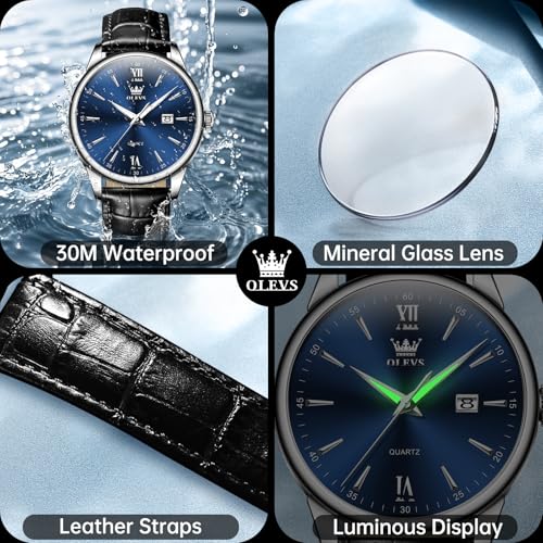Image of OLEVS Men Leather Watches Classic Quartz Large Dial Easy Read Waterproof