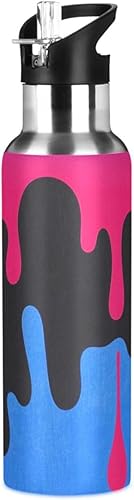 Flowing Pigment Red Black Blue Leak Proof Reusable Water Bottles with Handle Double Wall Vacuum Insulated for School and Outdoor Sports 32 OZ