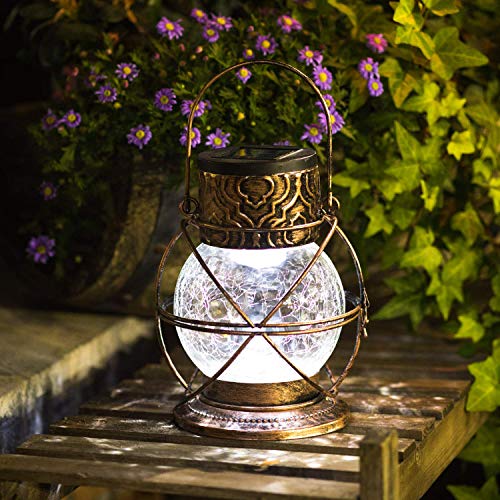 TAKE ME Solar Lantern Outdoor Hanging,Garden Metal&Glass Vintage Color Changing LED Solar Lights