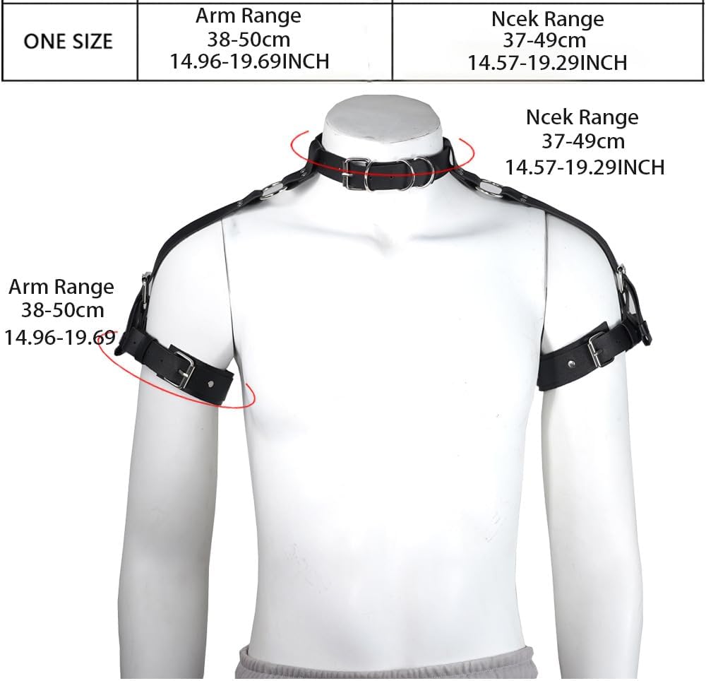 Fstrend Men's Mardi Gras Leather Shoulder Strap, Black Faux Leather Suspenders, Rave Outfits, Adjustable Punk Accessory for EDM Parties, Cosplay, Streetwear - Image 3