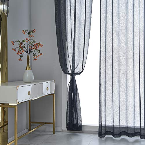 Black Sheer Curtains 95 Inch Length Set 2 Panels For Living Room Translucent Voile Sheer Drapes Solid Elegant Grommet Black Textured Sheer Curtains For Dining Room Windows 52 X 95 Inches Long by RAIN CITY - Image 3