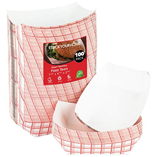 Paper Food Boats 100 Pack Disposable Red and White Checkered Paper Food Trays - Eco Friendly Red Paper Food Trays 1 Lb – Serving Boats for Concession Food and Condiments Paper Food Tray 425 x 2