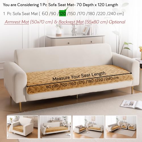 Image of HOKIPO 'Velvet Maze' Premium Anti Slip Sofa Cover Mats for L Shape and 1 /2 /3 Seater Sofa. Make Your Own Sofa Cover Set, 70(D) x 120(L) cm, Light Brown (AR-5905-LBR)
