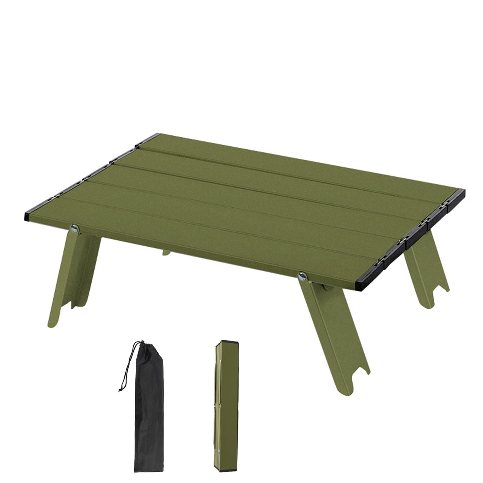 Tavolo Pieghevole Campeggio Alluminio Ultra Leggero - Compatto 39.5x29x12 cm per Picnic, Spiaggia, Escursionismo, Pesca - Portatile & Antiscivolo (Verde militare)