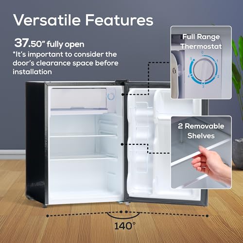 Image of Igloo 2.6 Cu.Ft Mini Fridge with Freezer- Single Door Compact Refrigerator with Glass Shelves for Homes, Dorms & Offices- Keep Snacks, Drinks & Frozen Foods Cool with Temperature Control Fridge- Black