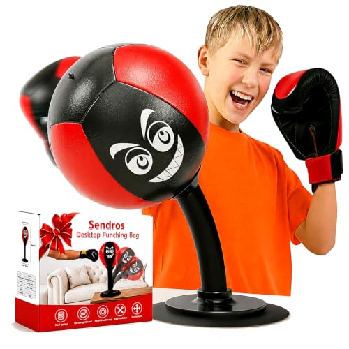 Sendros Desktop Punching Bag Desk Punching Bag with Silicone Sucker and Quick Rebound Function is a Portable Decompression for Adult Gamers Families and Offices(Black & Red Edition)