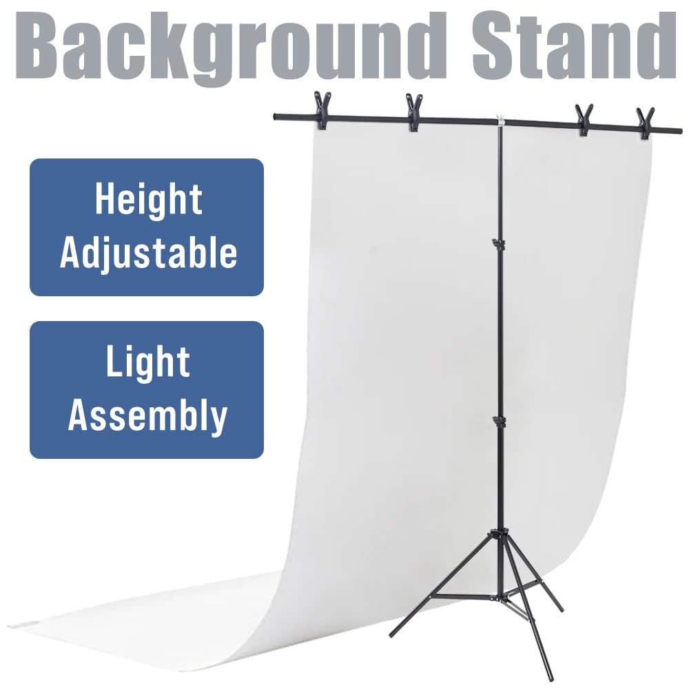 Japard Backdrop Stand for Parties, Banner Stand 6.5 ft x 5 ft T-Shape Portable Photo Studio Background Support Kit with 4 Spring Clamps & Carry Bag for Photography, Video, Studio