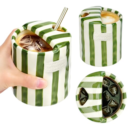Taza de Cerámica Verde de 10oz con Raya Vintage miniatura 1