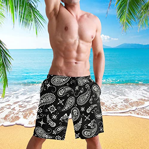 visesunny Paisley Black Pattern Men's Swim Trunks Quick Dry Bathing Suits Beach Swim Shorts4