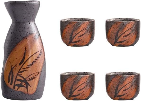 3 Piece Set / 5 Piece Set Retro Sake Cup Japanese Sake Set Craft Ceramic Sake Cup Cold/Hot/Tea/Sake Cup Japanese Sake Set (Size : H) ()