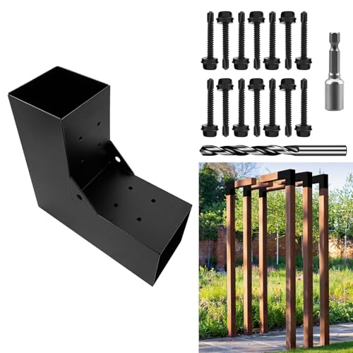 Image of 2-Way Pergola Brackets Kit, DIY L-Shaped Woodwork Brackets for 4 inch x 4 inch (Actual:3.5 inchx3.5 inch) Lumber for Patio Pergolas, Gazebos, Log Cabin W /Hardware - 1 Pack