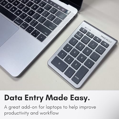 Macally Bluetooth Number Pad for Laptop - Wireless Numeric Keypad - 22 Key Numeric Keypad for Data Entry, Numpad Compatible with MacBook, iPad, iPhone, iOS, Laptop, PC, Android