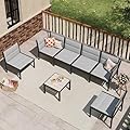 U-MAX 7 Pieces Patio Furniture Set, Cotton-Filled Textilene Fabric Outdoor Conversation Sets with Coffee Table, Outdoor Sectional Furniture for Garden, Backyard, Balcony, Lawn (Dark Grey)
