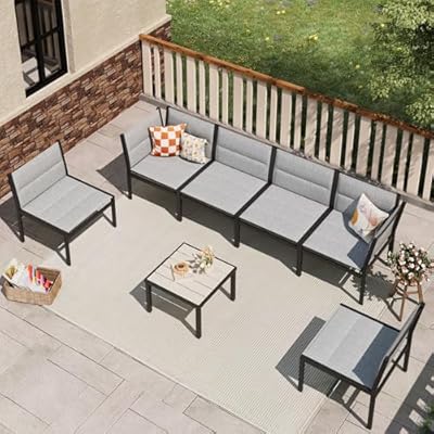 U-MAX 7 Pieces Patio Furniture Set, Cotton-Filled Textilene Fabric Outdoor Conversation Sets with Coffee Table, Outdoor Sectional Furniture for Garden, Backyard, Balcony, Lawn (Dark Grey)