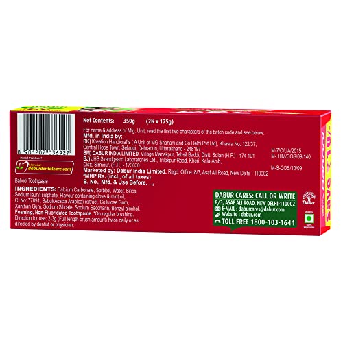 Image of Dabur Babool Ayurvedic Toothpaste -350g (175g x 2, Pack of 2) | For Strong Teeth & Healthy Gums | Helps in Cavity Protection, Fresh Breathe | All Round Protection