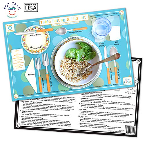Tot Talk Table Setting & Etiquette Educational Placemat for Kids, Washable and Long-Lasting