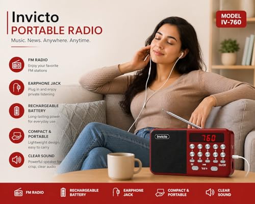 Image of Invicto Pocket Blast FM Radio with Bluetooth Speaker with Powerful Sound,FM Recording, Antenna, 5w-12 Hours (USB Charging) and Number Pad (AUX, SD Card, USB Input) (FM Radio Speaker) Type-C