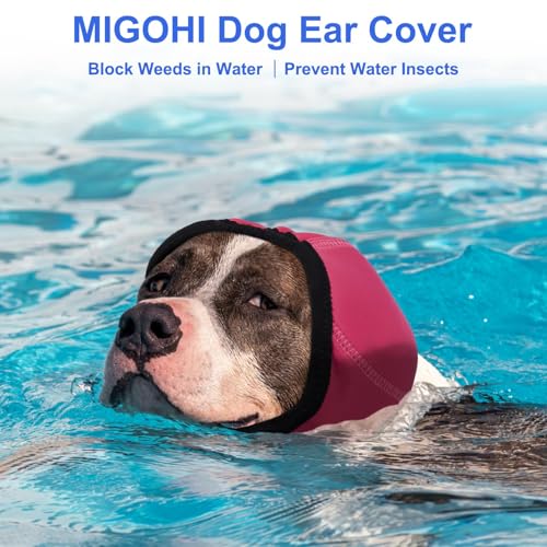 Image of MIGOHI Dog Ear Muffs for Anxiety Relief, Adjustable Ear Covers, S | Dog Hearing Protection Noise Reducing Earmuffs, Hook & Loop Headband for Dogs, Seperation, Rose Red