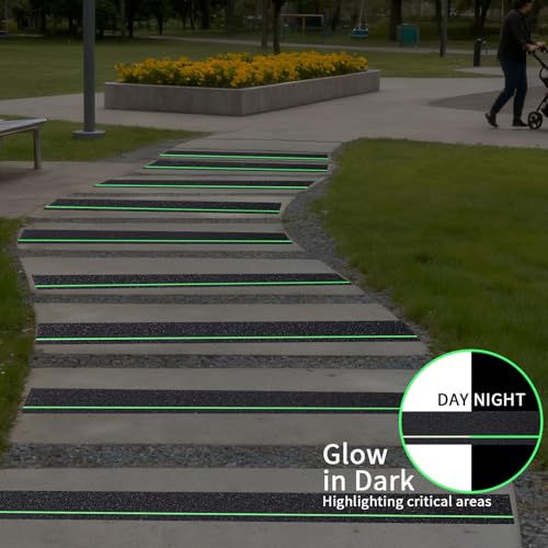 Image of Glow in Dark Anti Slip Tape,4 inch x35FT Heavy Duty Waterproof Safety Grip Tape for Stairs, Pool, Bathroom - Black & Glow Stripe Indoor /Outdoor Multi-Purpose Traction Tape