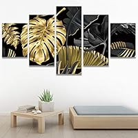 SIGNWIN 5 Panel Canvas Wall Art Modern Art Decorative Elements Fun Illustrations Leaves Multicolor Patterns for Home Decorations Ready to Hang - 60