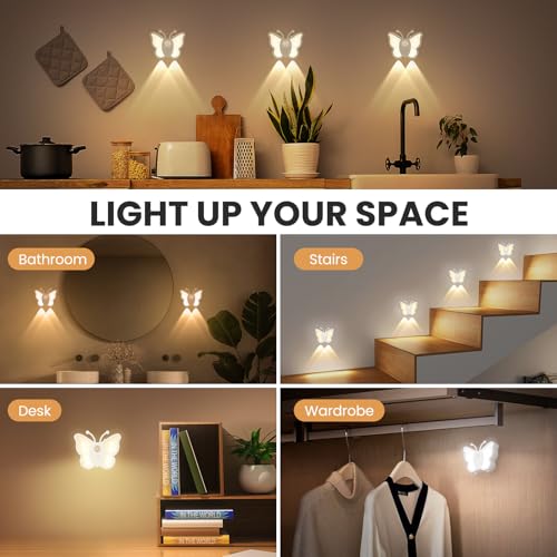 Image of LOFTEK Motion Sensor Night Light, Rechargeable Stair Lights, Wireless with Magnetic Stick on Wall Light for Hallway, Bathroom, Bedroom, Kitchen, Portable for Outdoor Camping, Warm White, 4 Pack