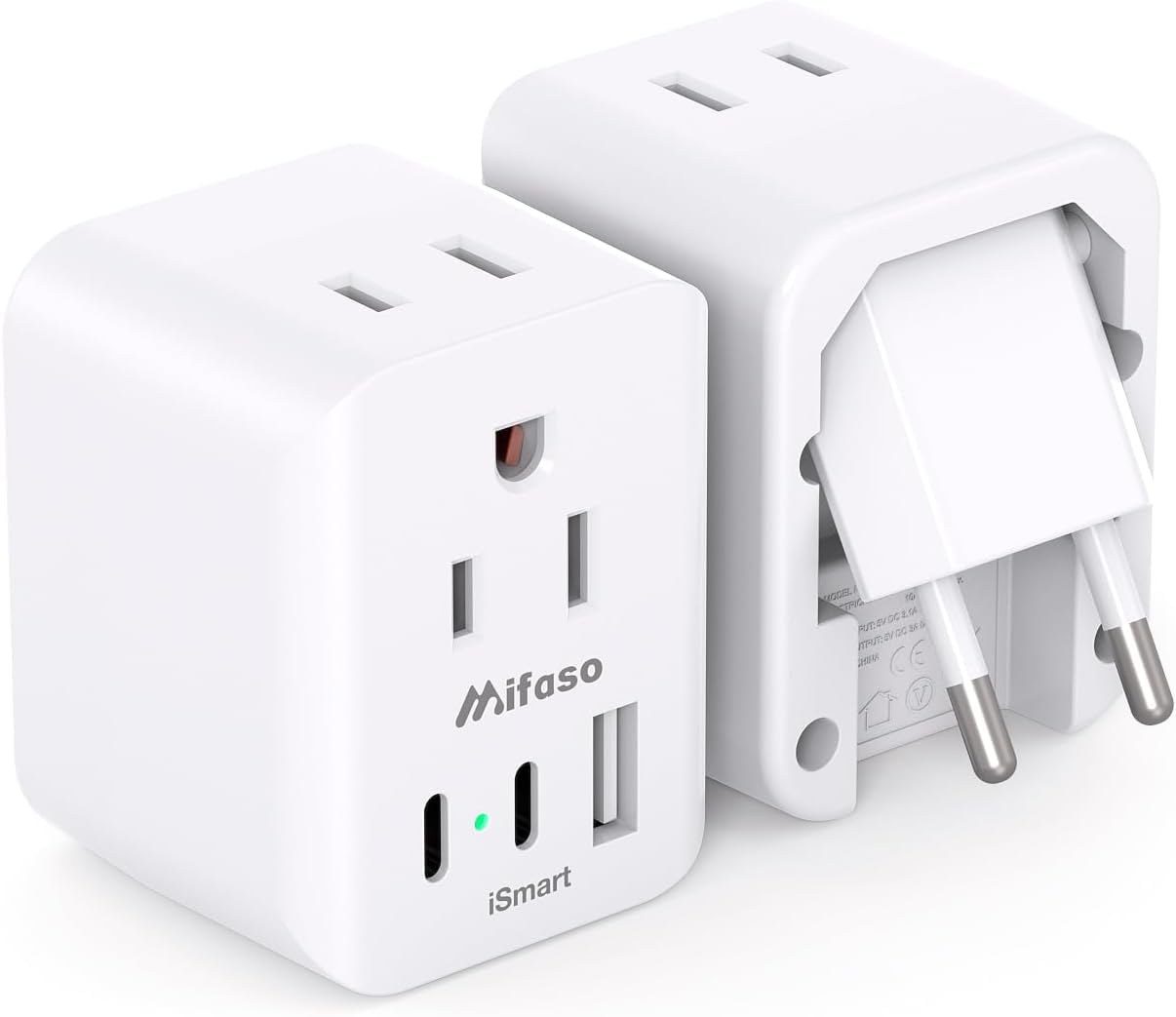 [2 Pack] European Travel Plug Adapter, Foldable International Power Plug Adapter with 2 AC Outlets 3 USB Charging Ports(2 USB C), Type C Plug Adapter Travel Essentials to Italy, Greece, France, Spain