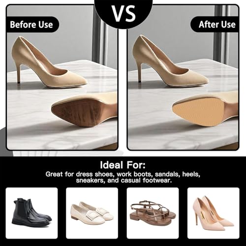Image of 6 Pcs Shoe Sole Protector - Self-Adhesive Anti-Slip Grips for High Heels & Boots & Dress Shoes, Non-Slip Shoe Bottom Pads for Women (6 x 4 Inches, Clear + Black & Yellow)