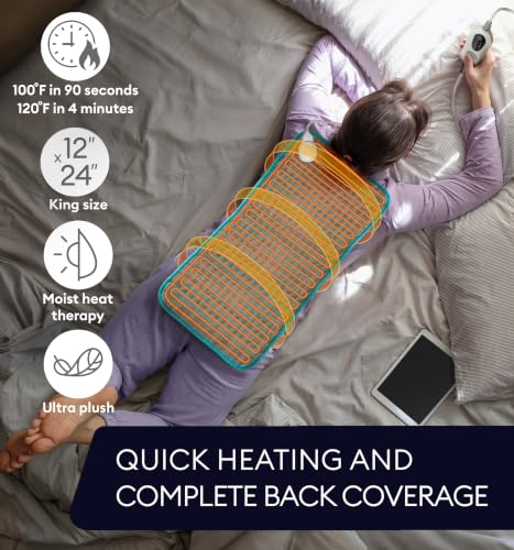 Image of GENIANI Back Pain & Relaxation Gifts for Women - Electric Heating Pad for Back, Neck & Shoulders, Soft Microplush Electric Throw Heating Pad for Period Comfort, Fast Heating, (12x24 inch, Green)