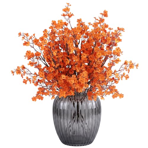 N&T NIETING Gypsophila künstliche Blumen 8 Stück Baby Breath künstliche Herbstblumen Fake Blumen Herbststrauß für DIY Hochzeit Bouquet Tisch Mittelstücke Blumenarrangements Herbstdeko(Orange)